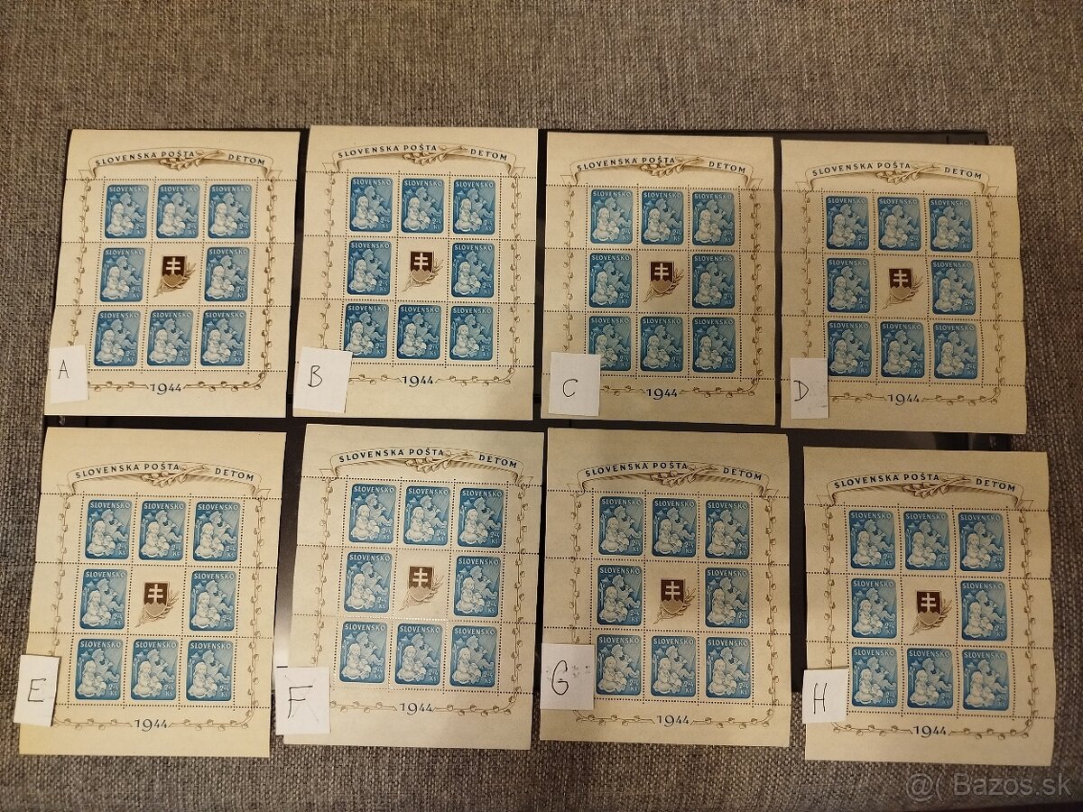 Slovenský štát - Hárček Deťom 1944 - všetky typy