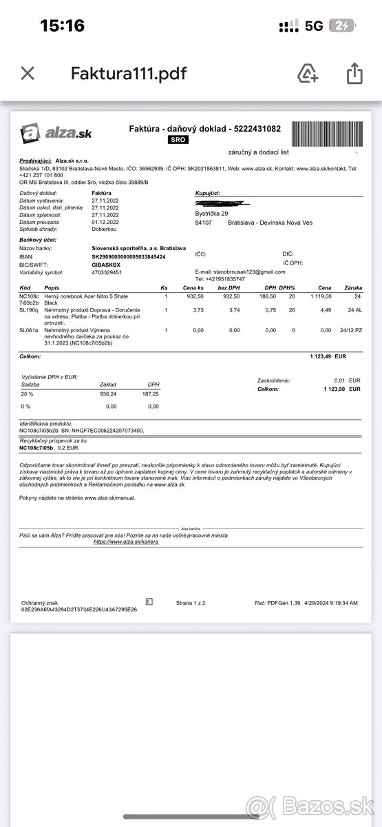 Acer Nitro 5 - Shale Black (NEFUNKČNÝ) i5-11400H/ RTX3600