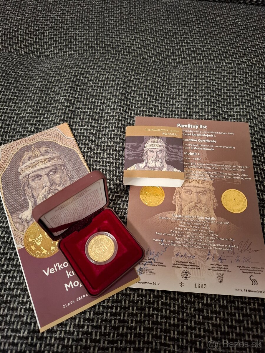 Mojmír 2019 zlata minca 100eut