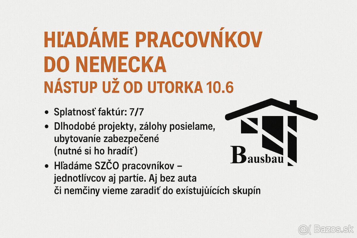 Práca v Nemecku pre SZČO – nástup okamžite