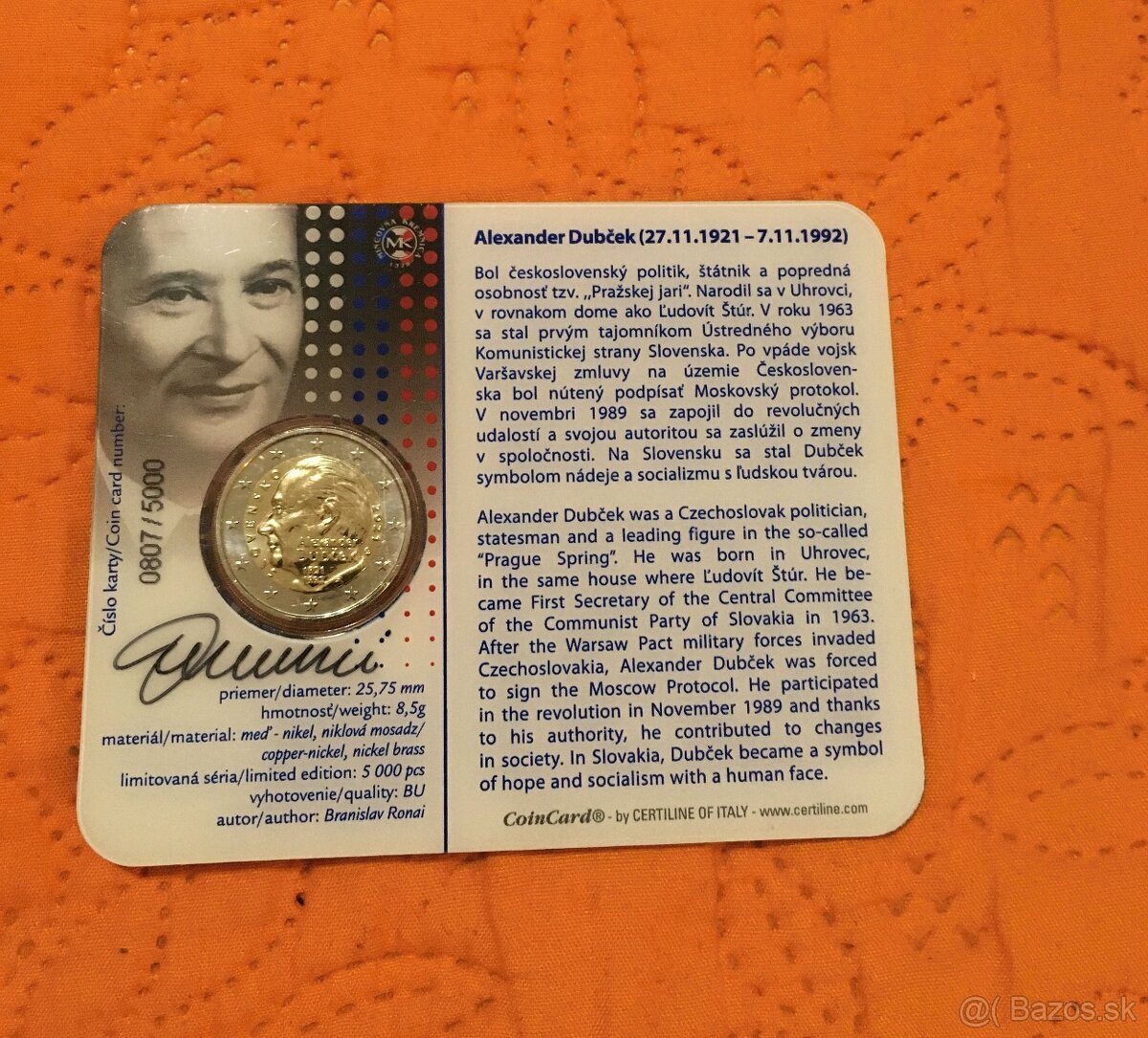 2 euro COINCARD Slovensko 2021 BU - DUBCEK S PODPISOM