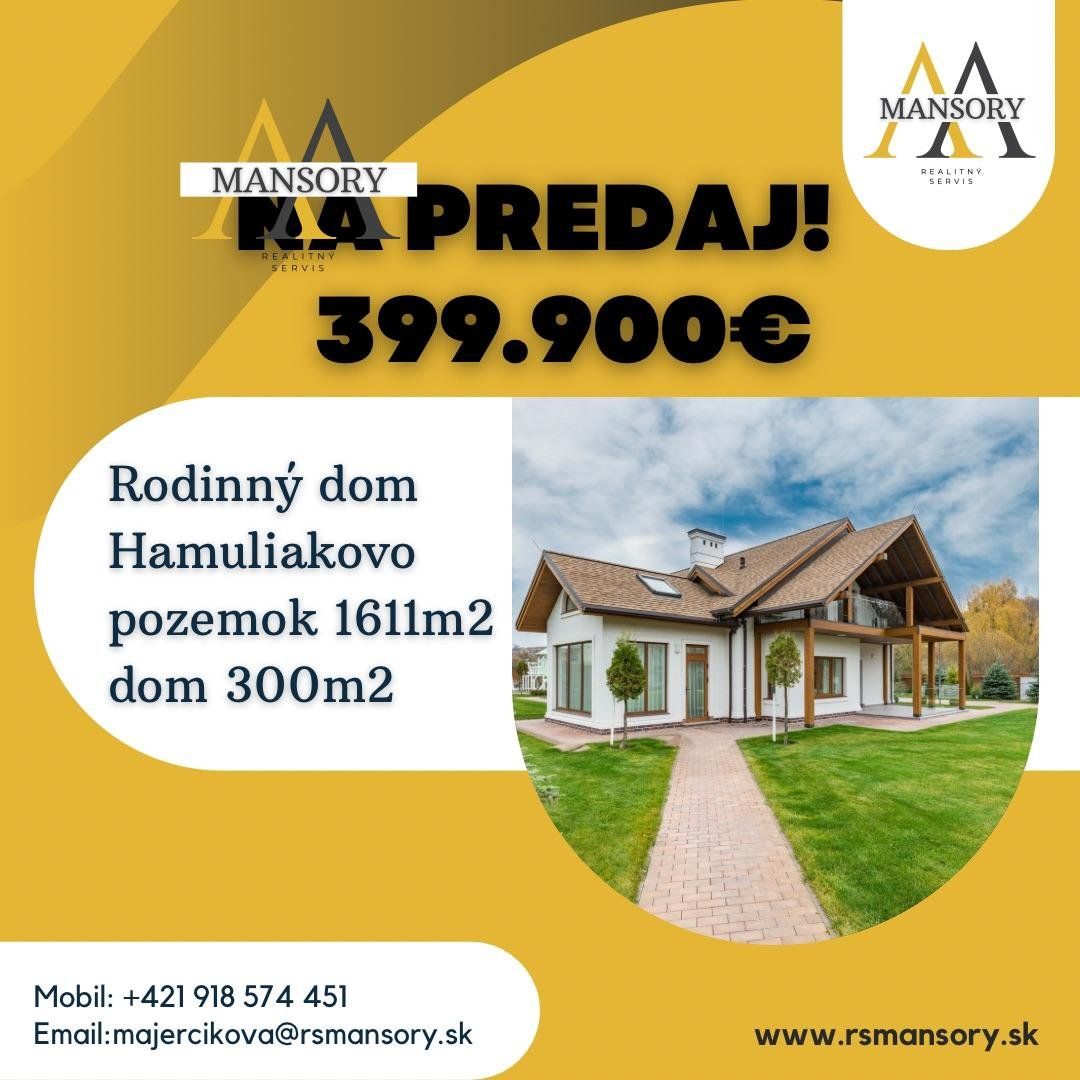 Na predaj rodinný dom v Hamuliakove s pozemkom 1611m2