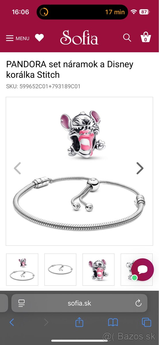 Predam pandora náramok stitch nový