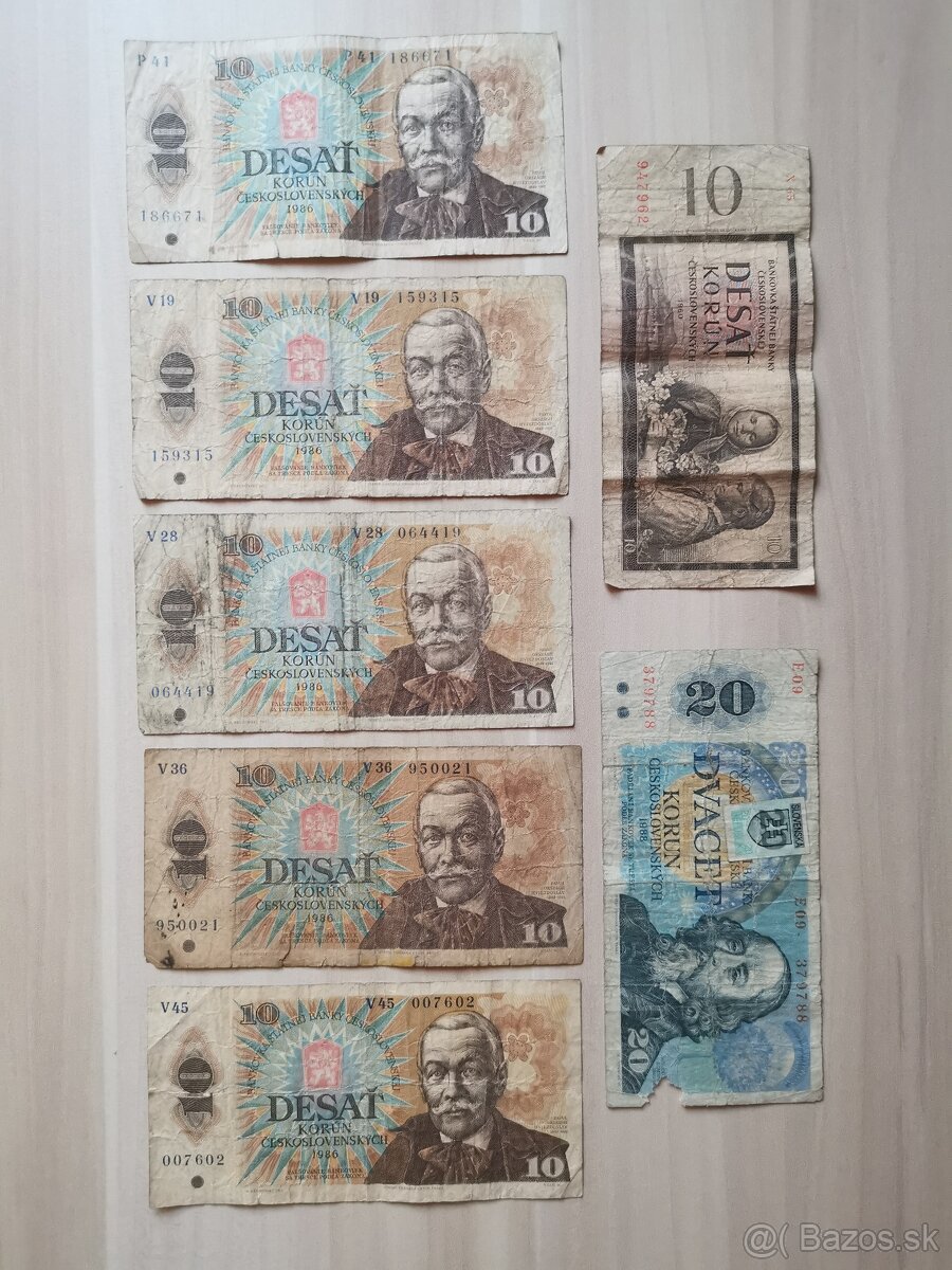 Staré československé bankovky 10KČS a 20KČS