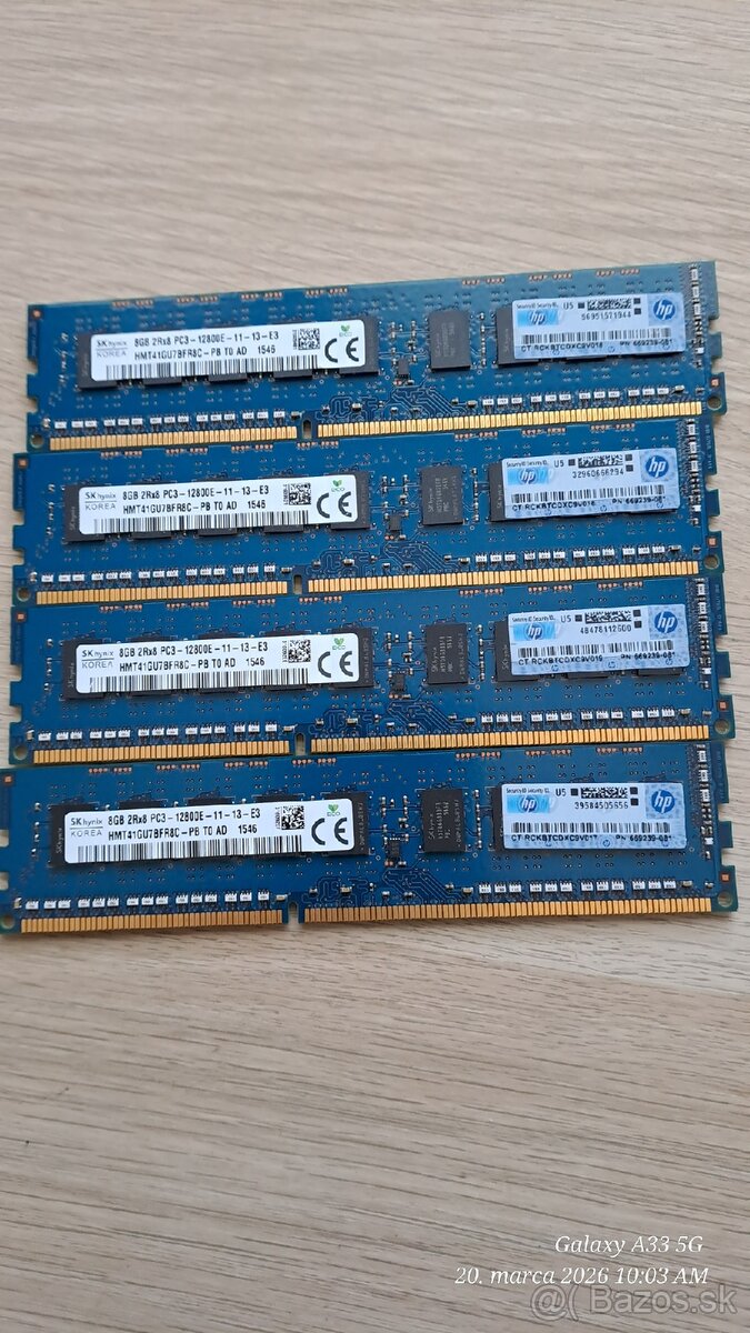 Predám 4x8 GB Ram DDR 3 1600 Mhz