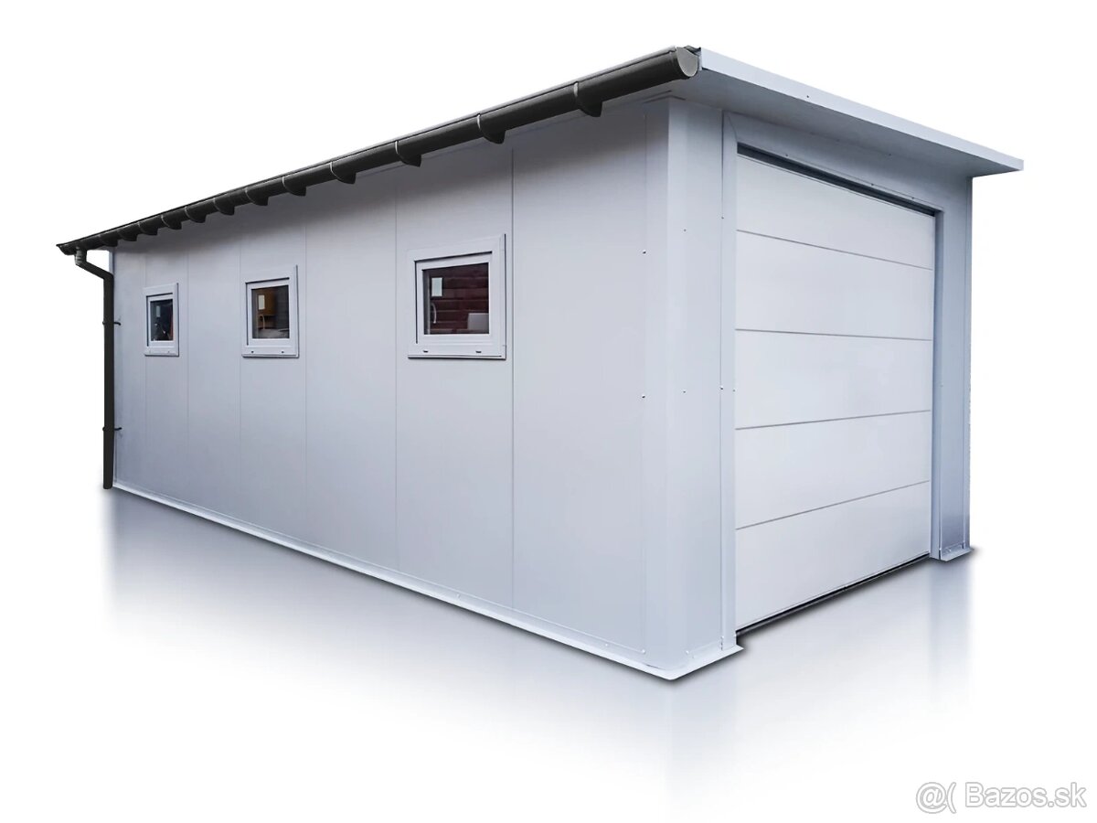 Zateplená garáž zo sendvičového panelu 4x7m.