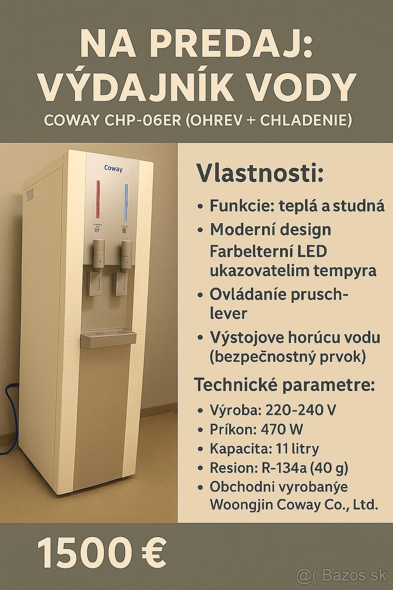 Na predaj výdajník vody Coway CHP-06ER (ohrev + chladenie)