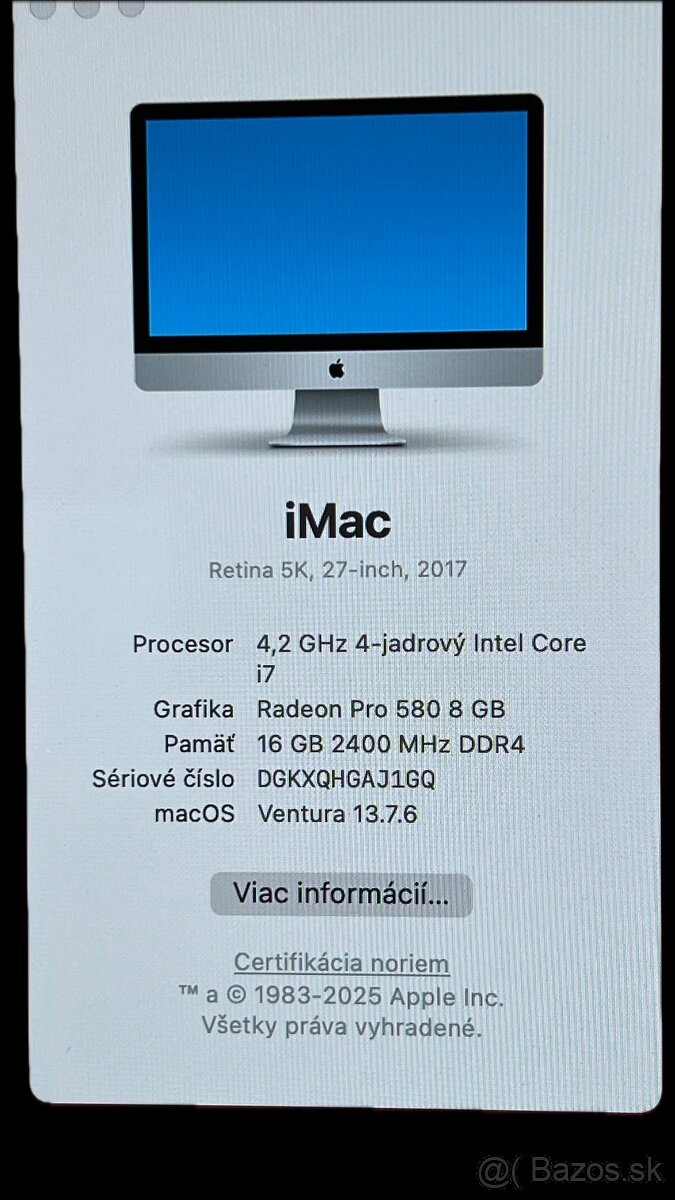 iMac 27 2017 Retina 5K, i7, 16GB, Radeon Pro 580, 2TB