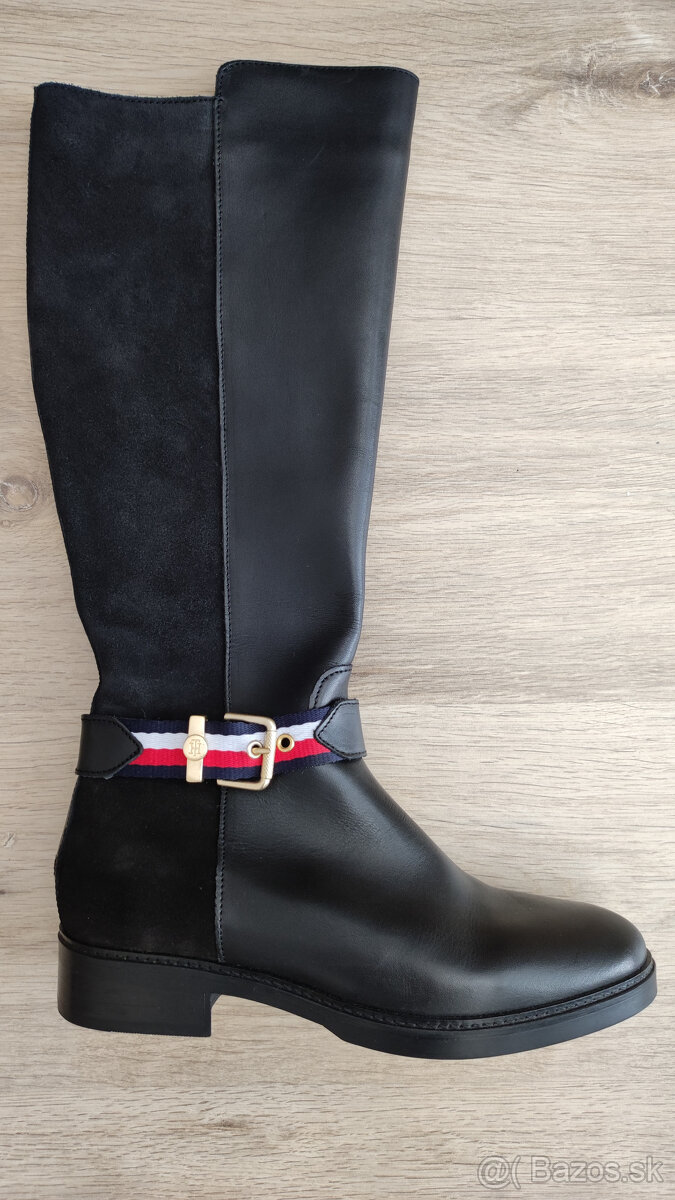 Tommy Hilfiger - kožené vysoké čižmy (čierne) - 39