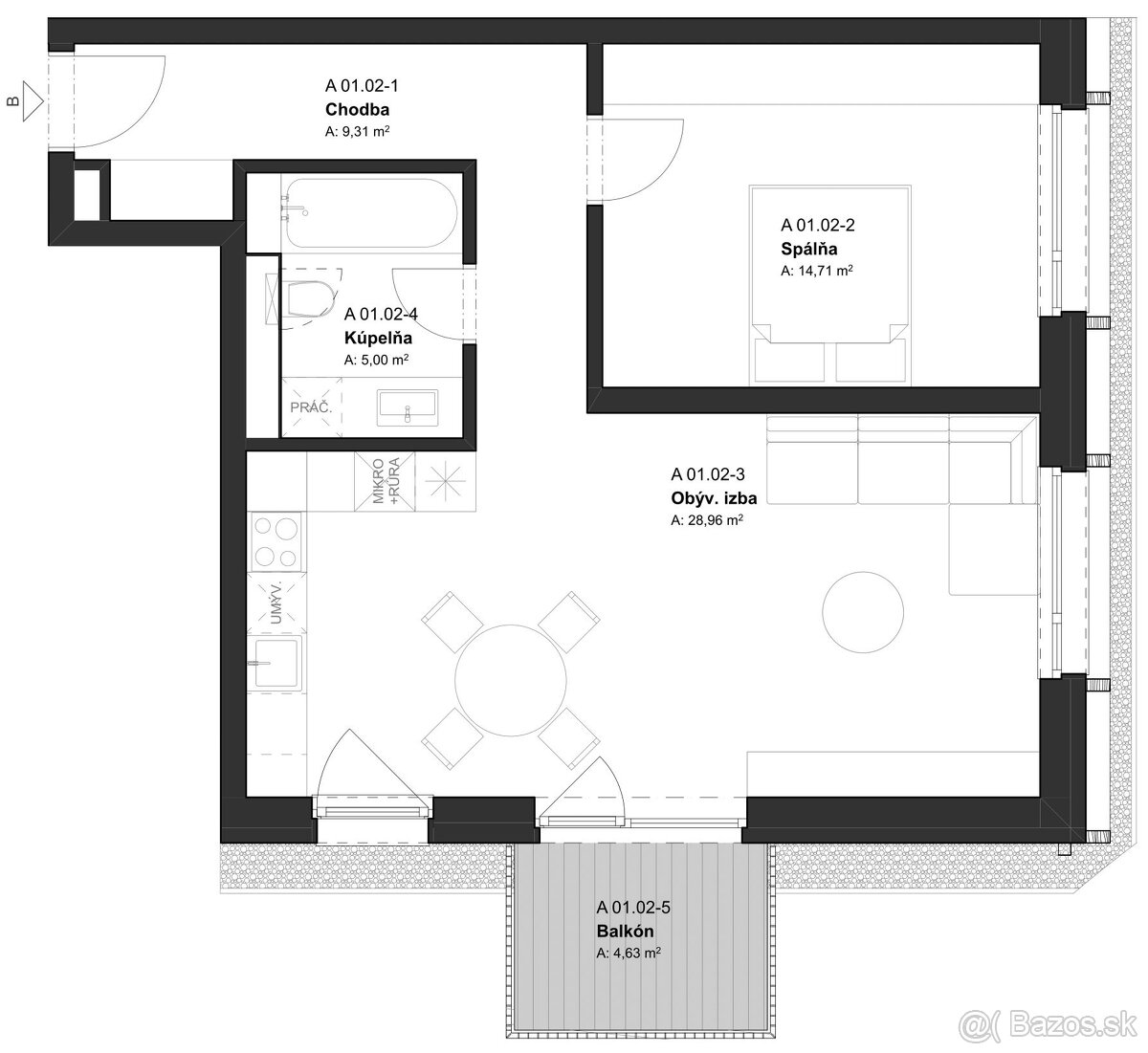 REZERVÁCIA (BD1_01.02) 2-izbový byt v projekte KRÁSNE V K
