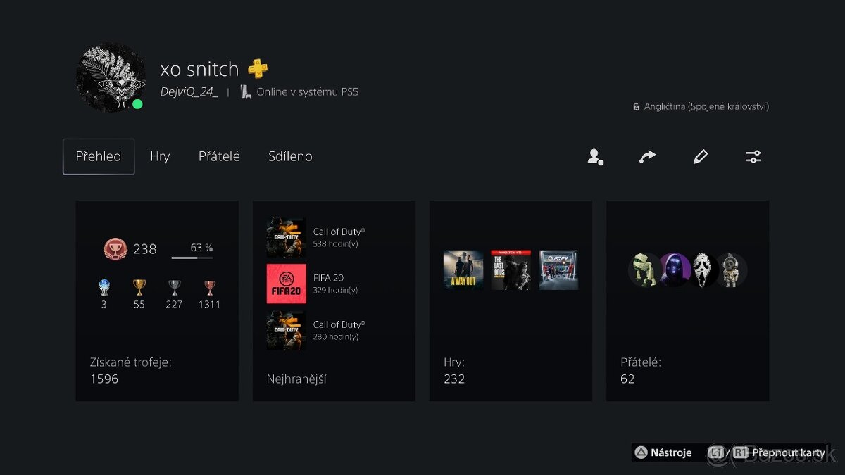Herní účet PlayStation 5 cca 70her