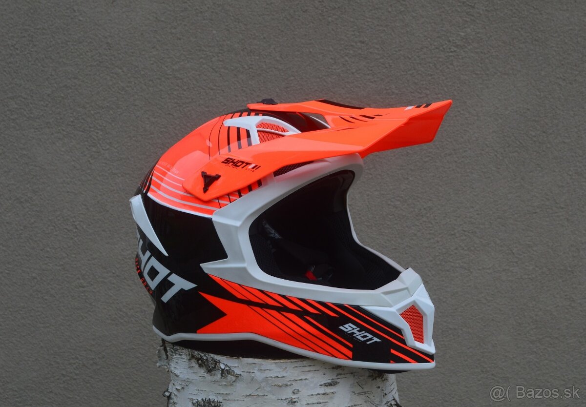 SHOT oranžová fluo CARBON - Kevlar prilba okuliare