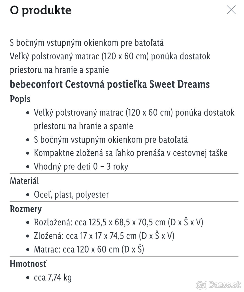 detska cestovna postielka