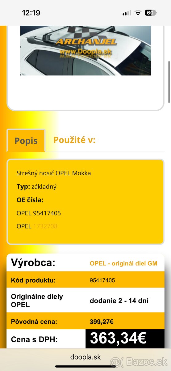 Strešny nosič opel mokka