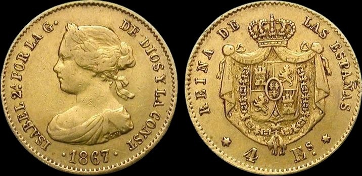 Isabela II. Španělská - 4 escudo 1867