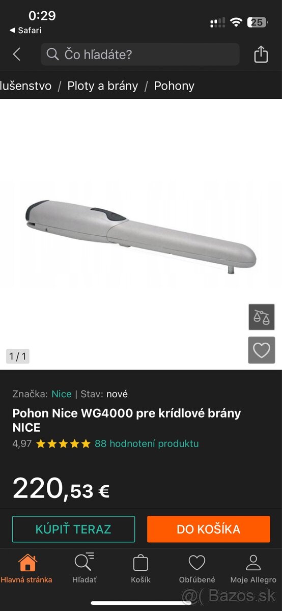 Pohon pre krídlovú bránu Nice Wingo 4000
