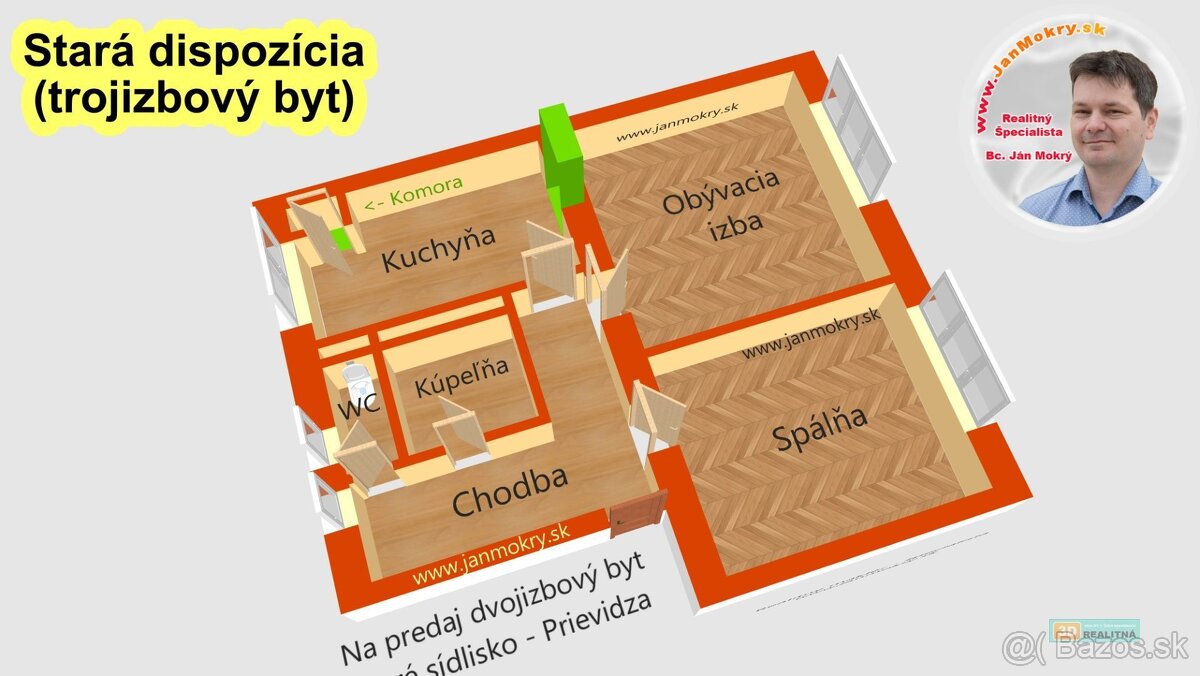 Na predaj dvojizbový byt 62 m2 - Staré sídlisko - Prievidza