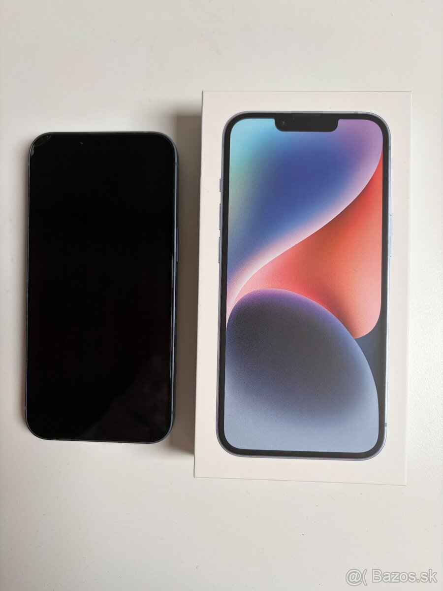 Predám iPhone 14 128gb modrý. Bol nosený v obale, má nalepen