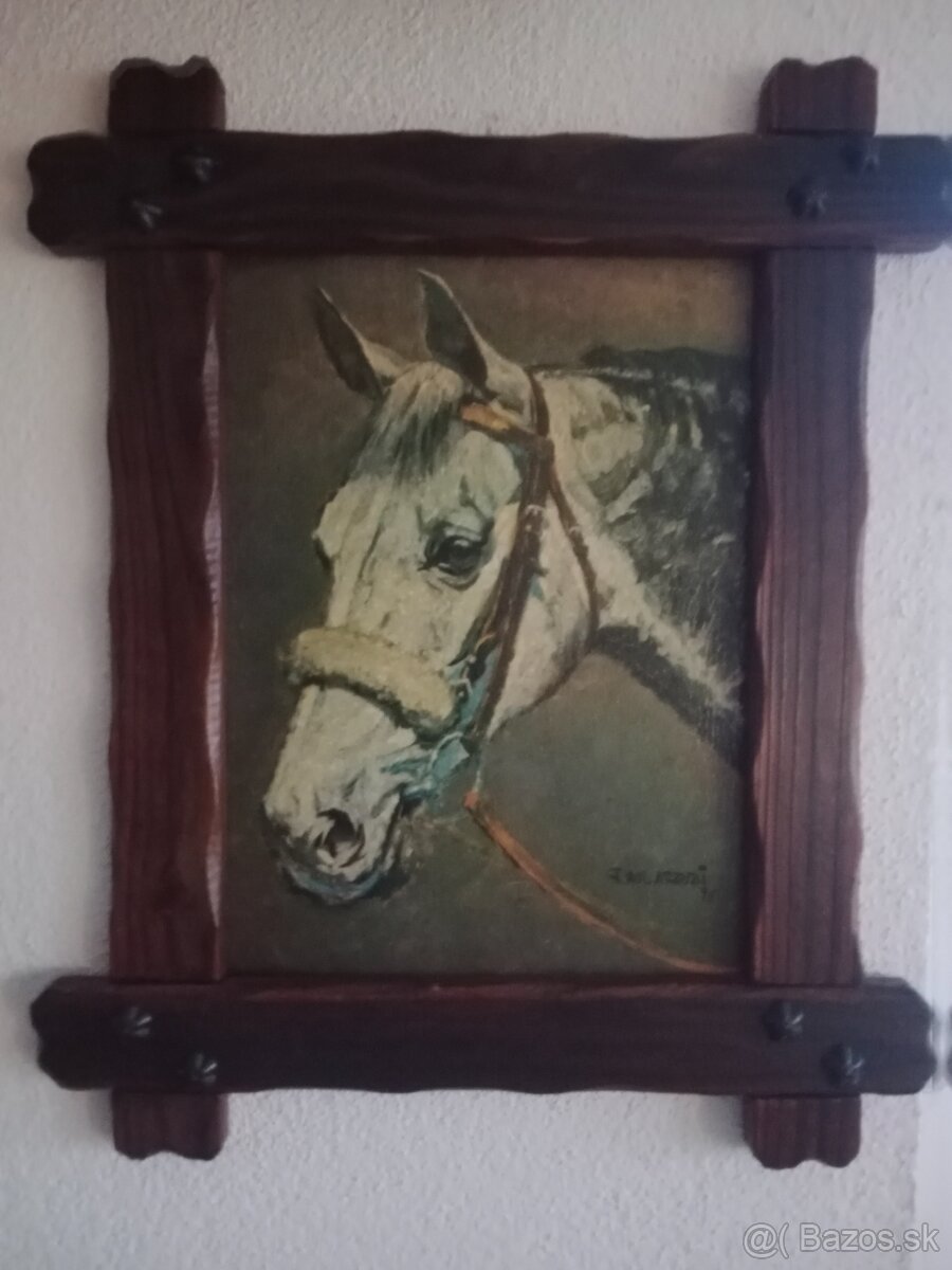 Hlava koně olej na desce SLEVA NA 1990
