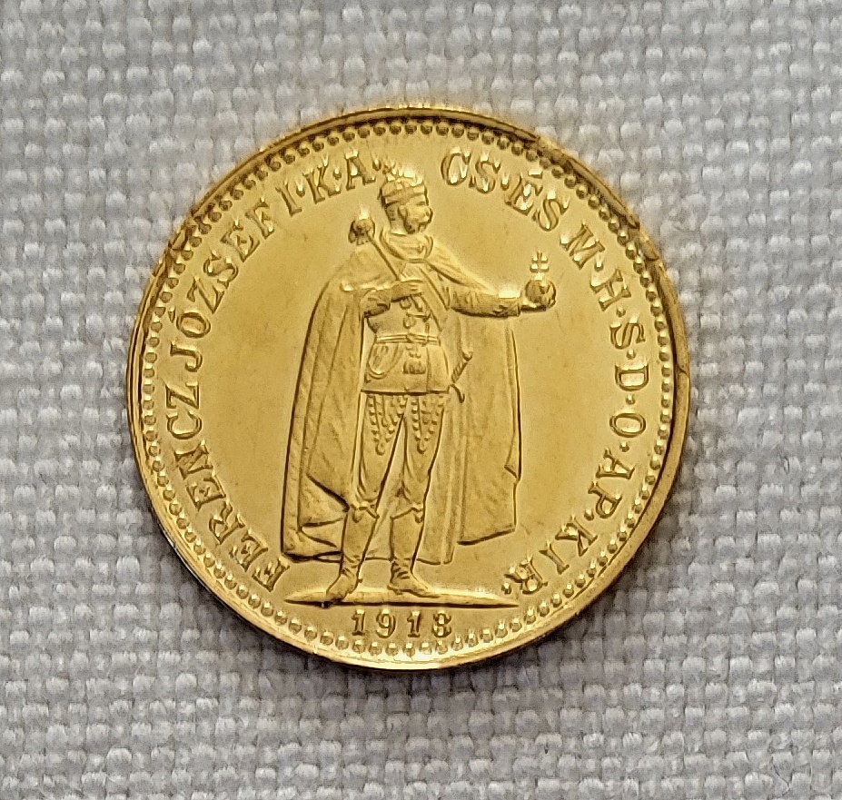 Zlatá uhorská 10 koruna FJI, 1913 kb, lepší ročník, TOP stav