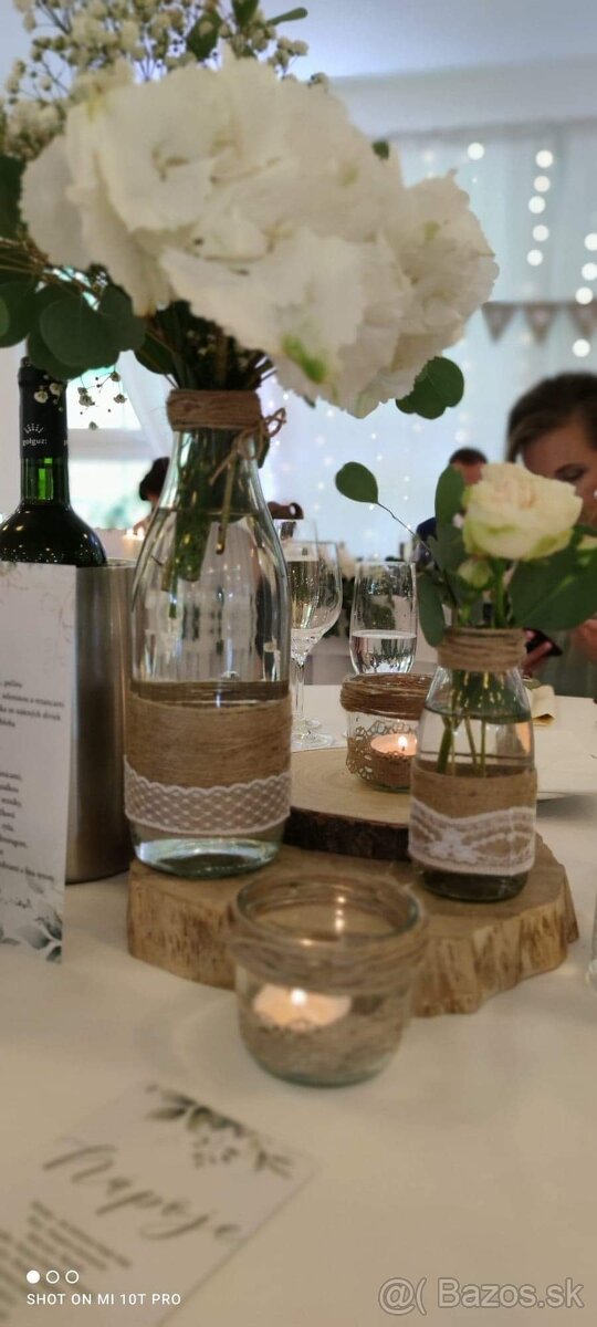 Jutova váza na svadbu -  výzdoba svadobná