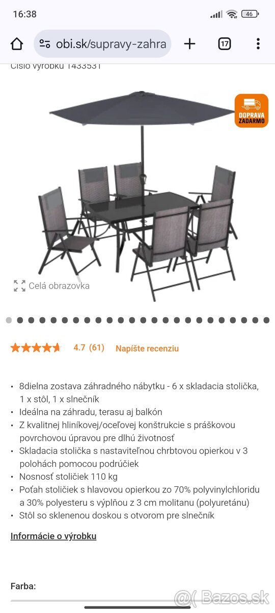 Nový záhradný komplet