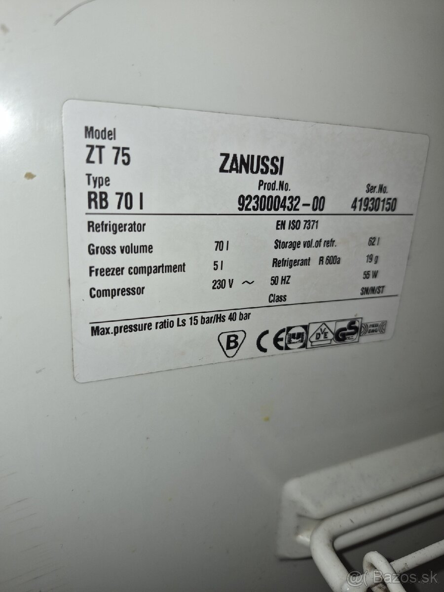 Predám chladničku Zanussi