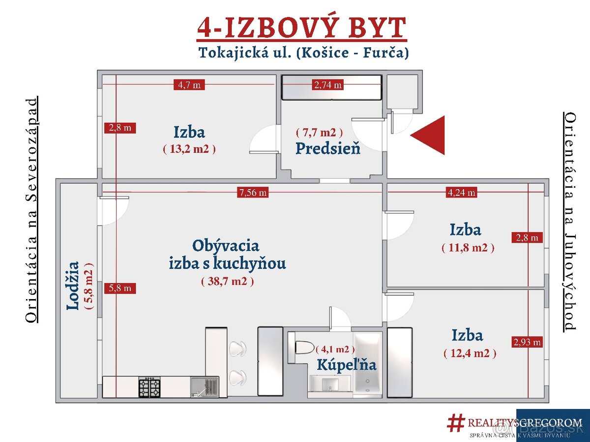 4-izb. „pražský“ byt, Tokajícka ul., 92 m2, 6-m LO, upravený