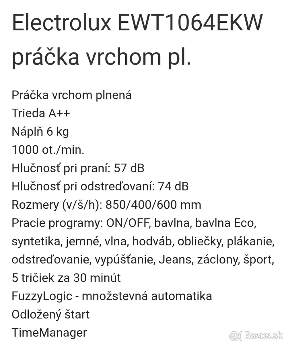 Predám práčku Elektrolux EWT 1064EKW
