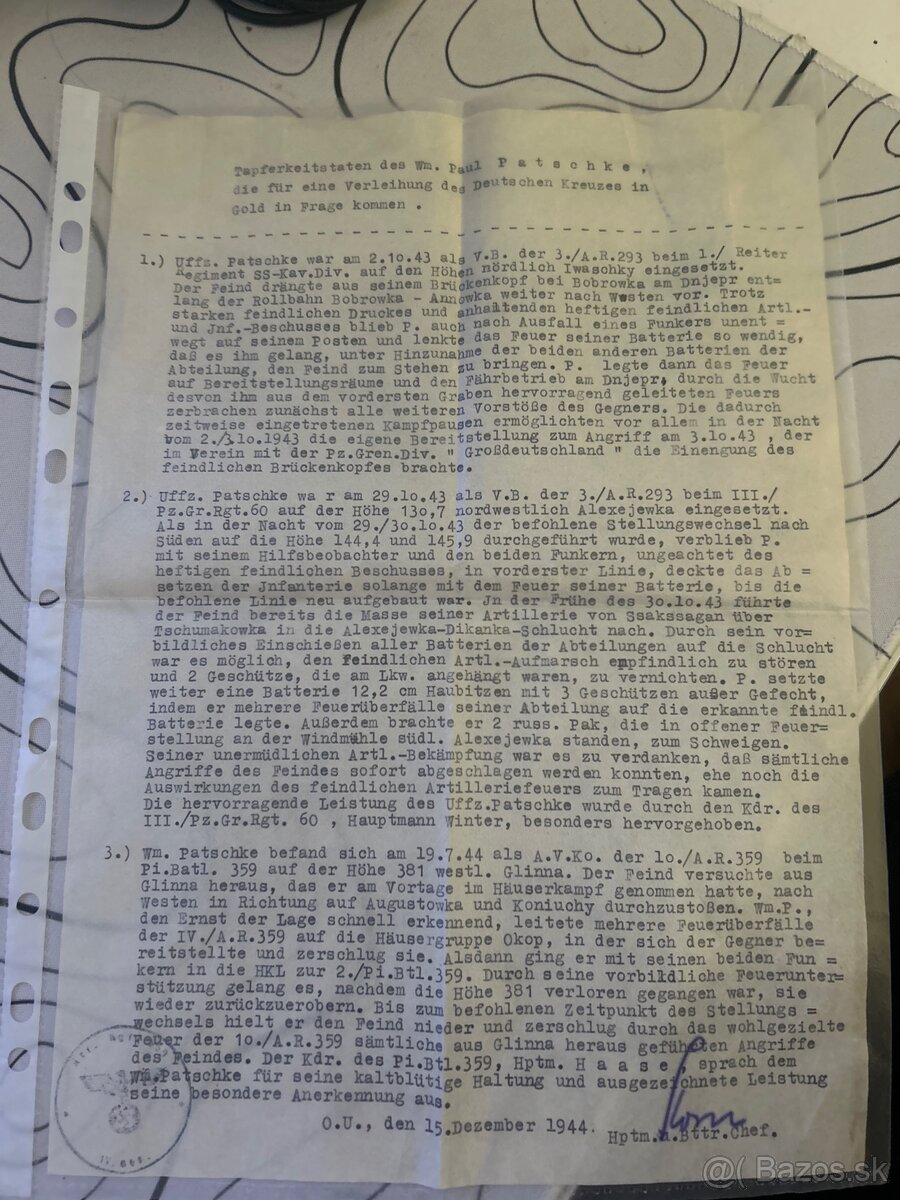 Originálny nemecký vojenský dokument