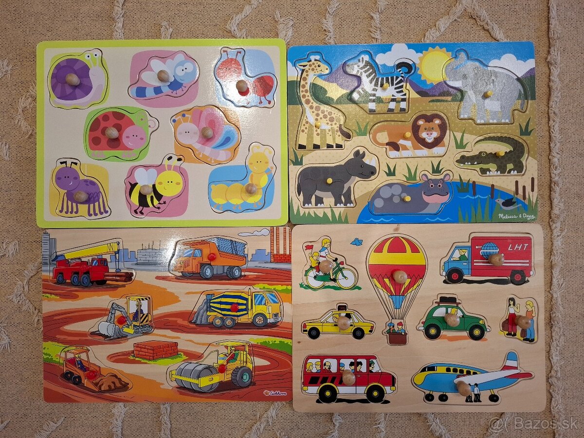 Drevené vkladacie puzzle s úchytmi
