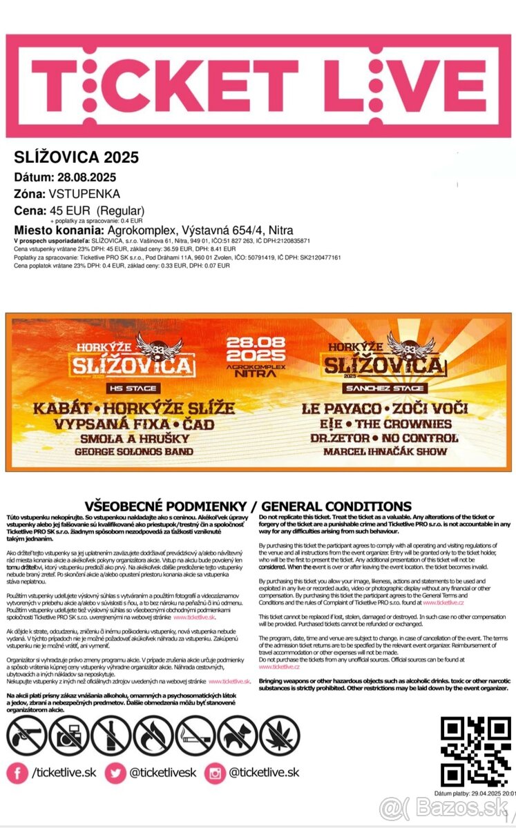 Vstupenka na Slížovicu