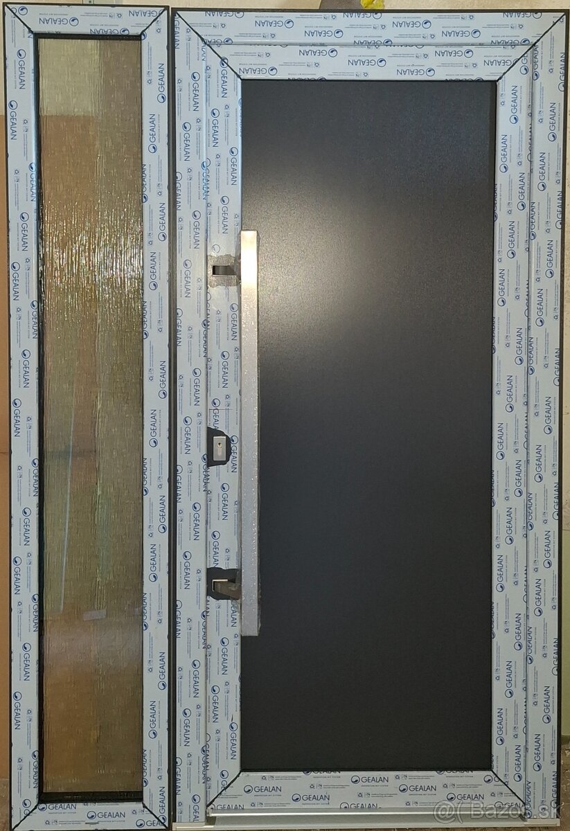 Plastové dvere 140x205cm, antracit/biela, 3sklo, madlo