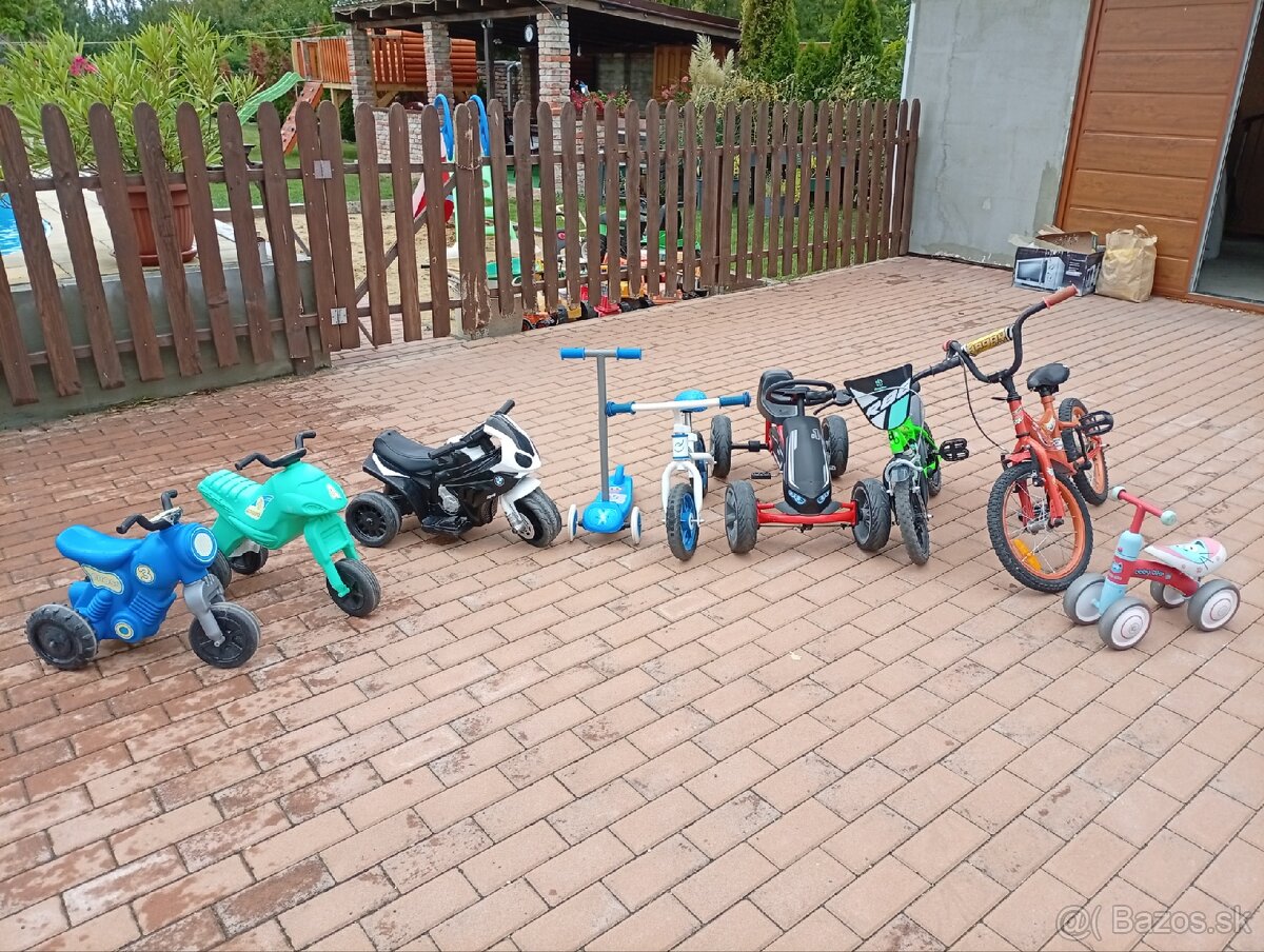 Odrážadlo, bicykel, slapacia motokara, elektrická motorka