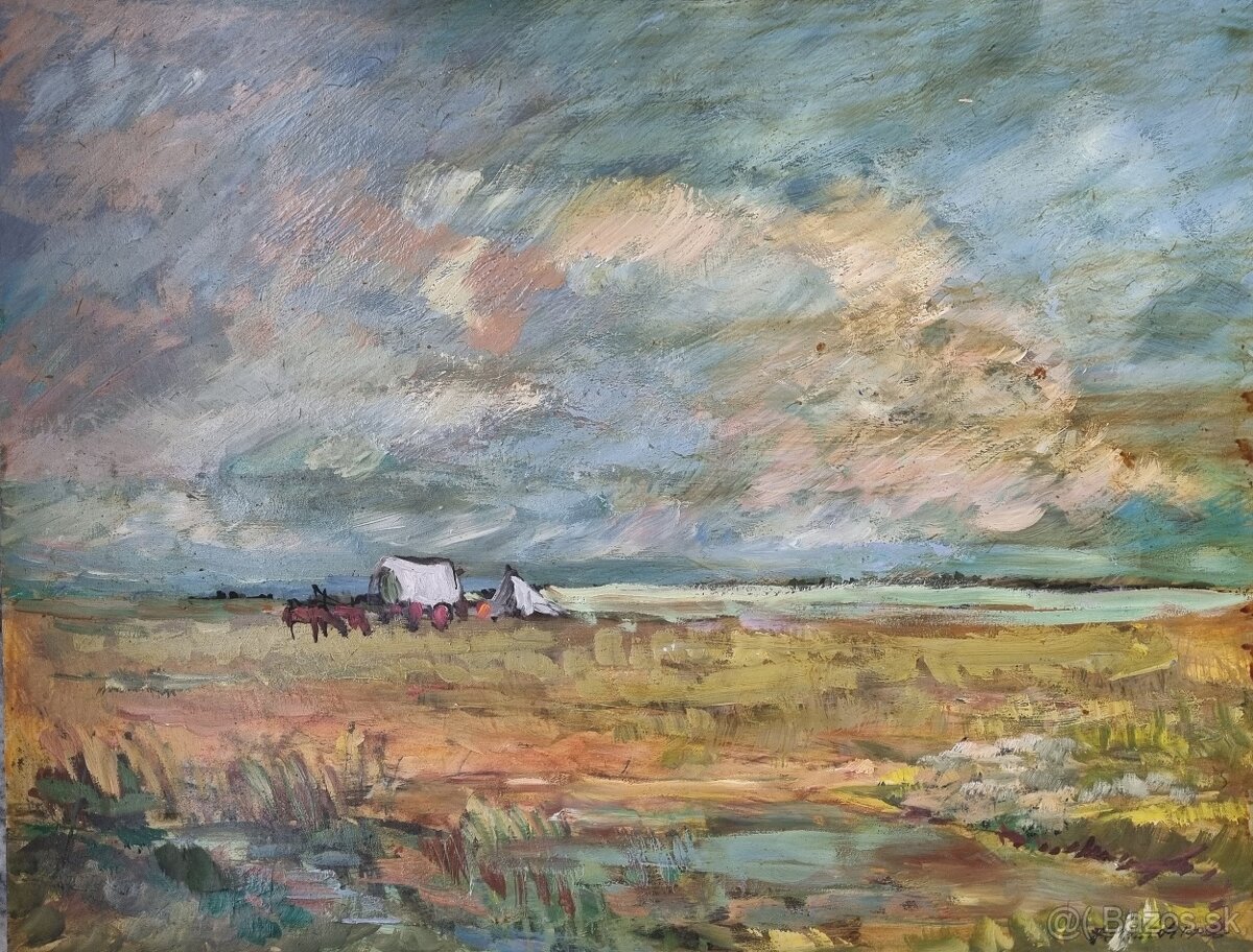 Kočovníci-olej na dreve.