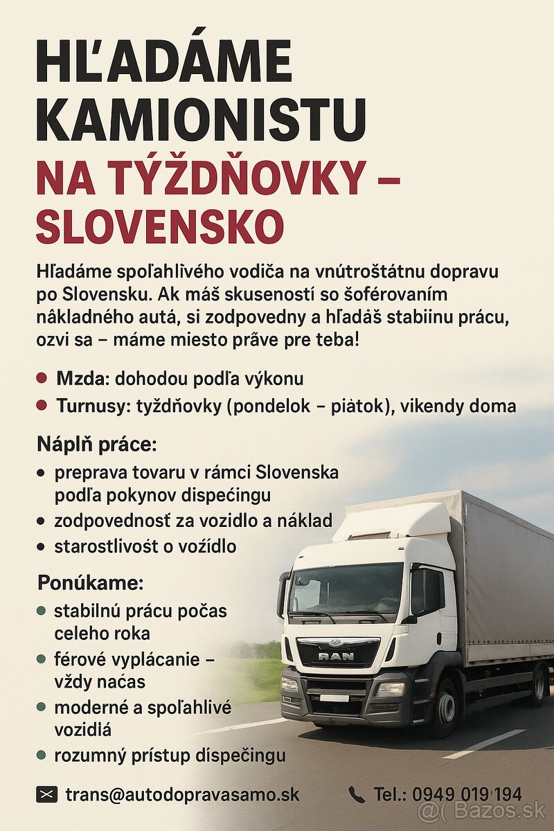 🚚 HĽADÁME KAMIONISTU – LUČENEC (LC)