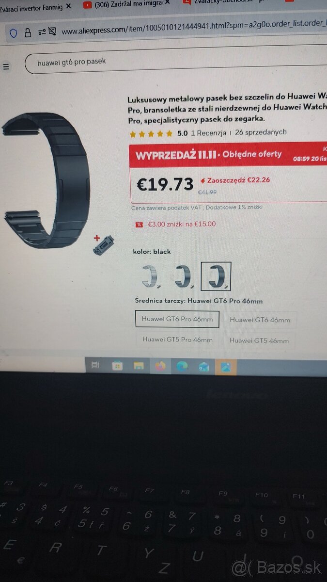 Oceľový remienok 22mm pre Huawei gt6 pro