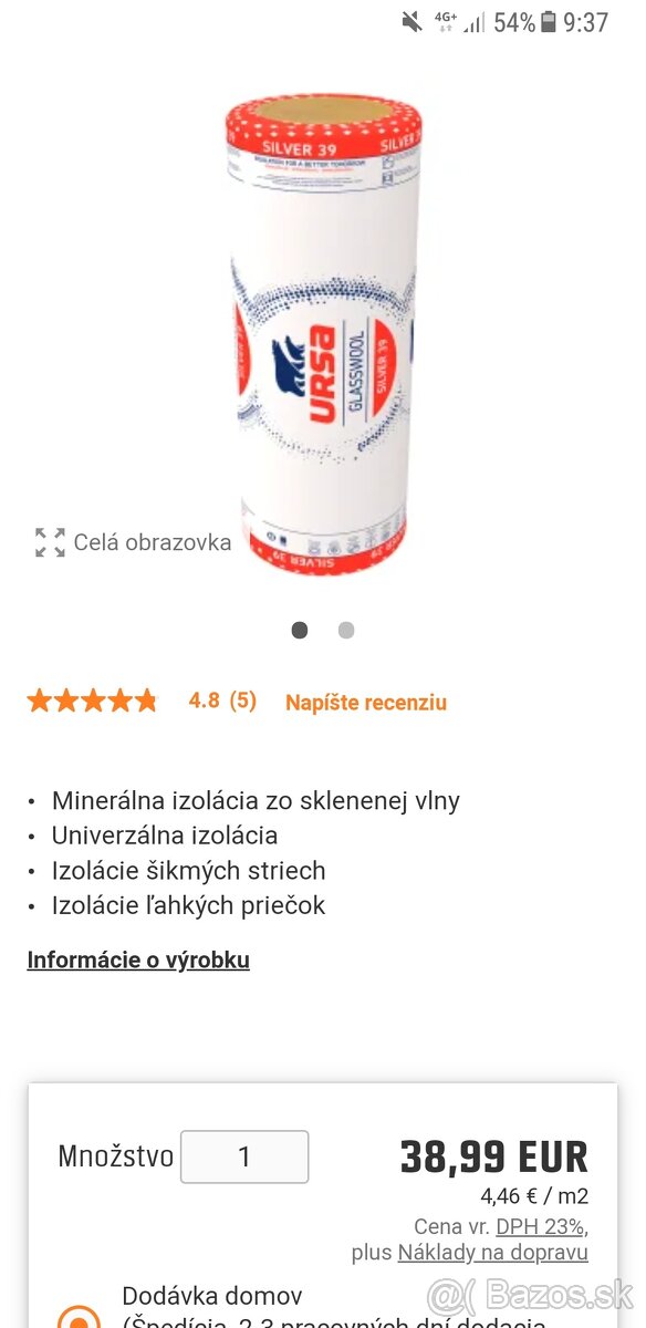 Mineralna vlna ursa 100mm.