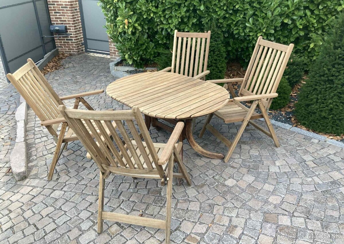 TEAK - Ovalny stol MBM a 4 poloh. stolicky