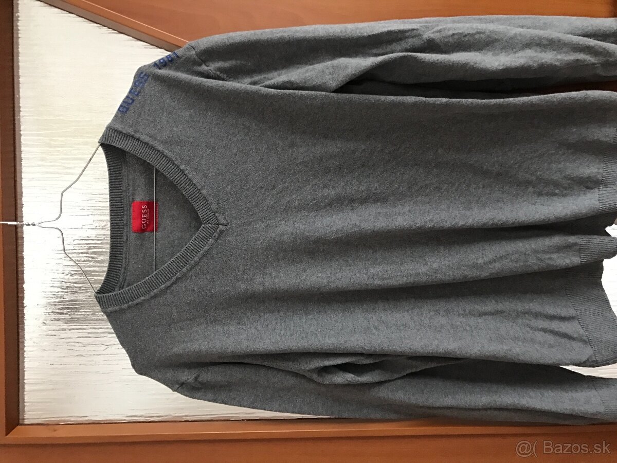 GUESS originál sivý tenký pánsky svetrik L/XL