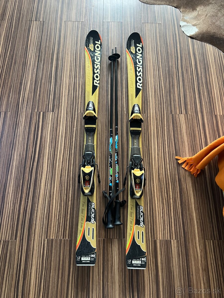 Detské lyže 130+lyžiarky+paličky