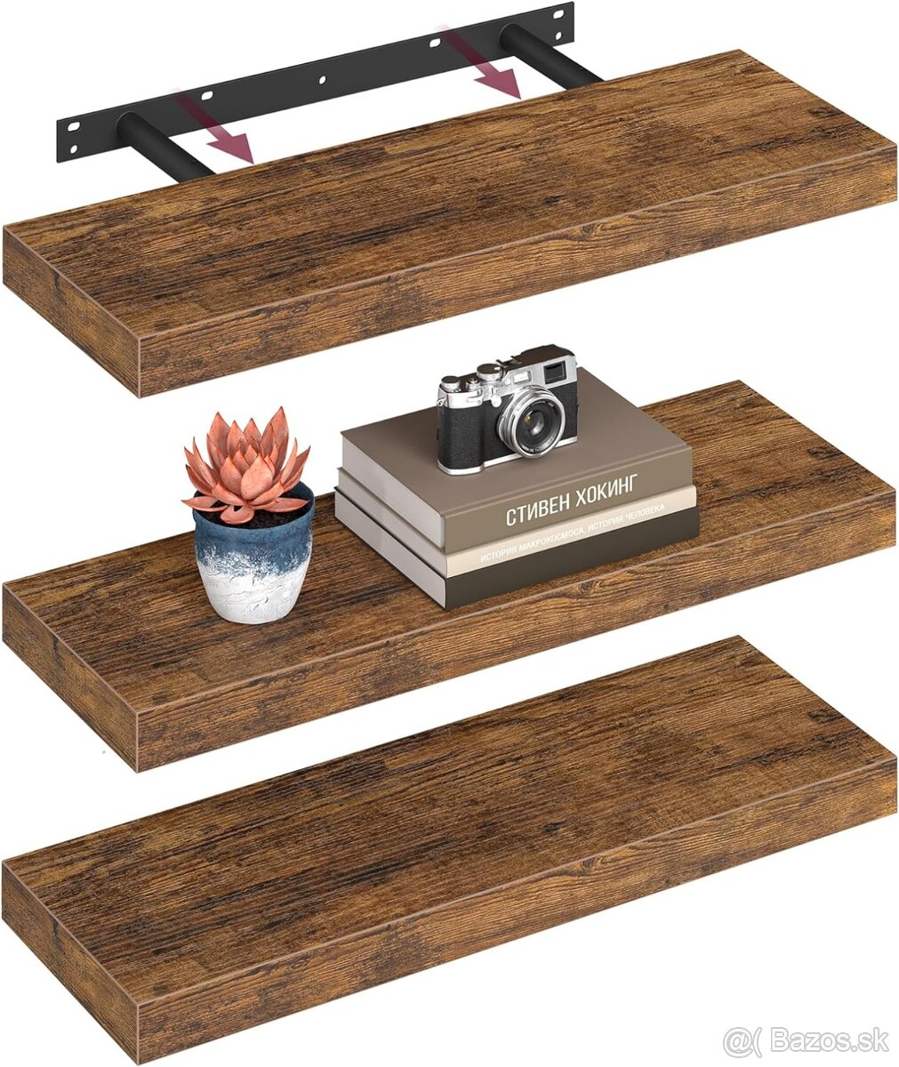 VASAGLE nástenné police – set 3 ks, vintage hnedé, nové