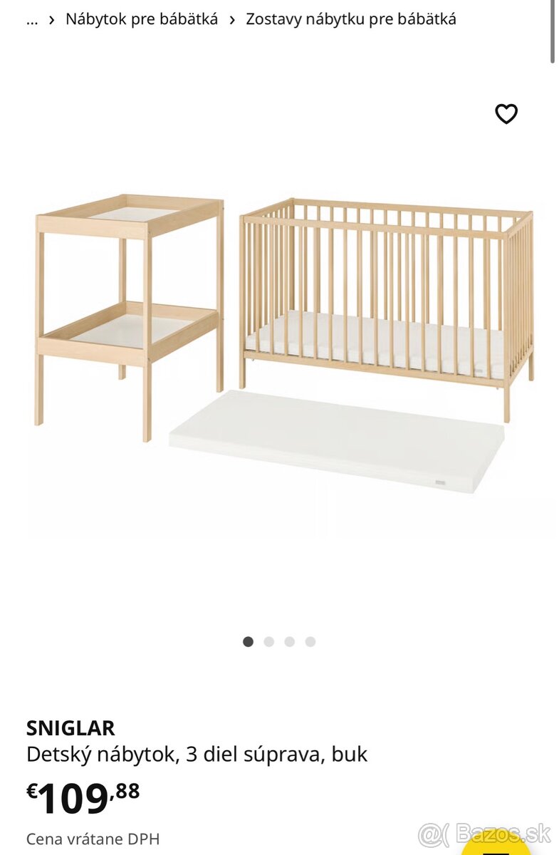 Ikea postielka s prebaľovacím pultom