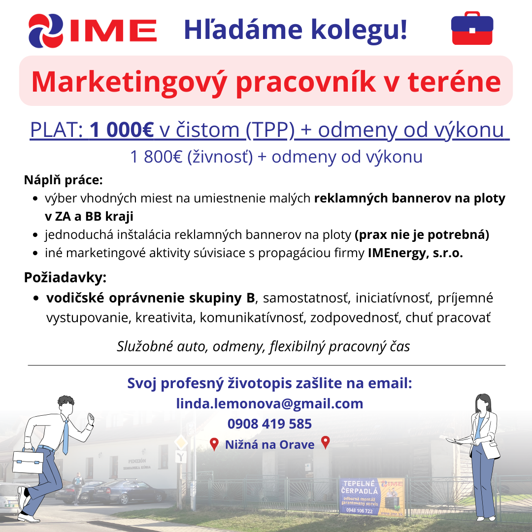 Marketingový pracovník v teréne - IME Tepelné Čerpadlá