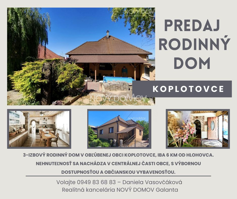 Rodinný dom s garážou na PREDAJ – Koplotovce (okres Hlohovec