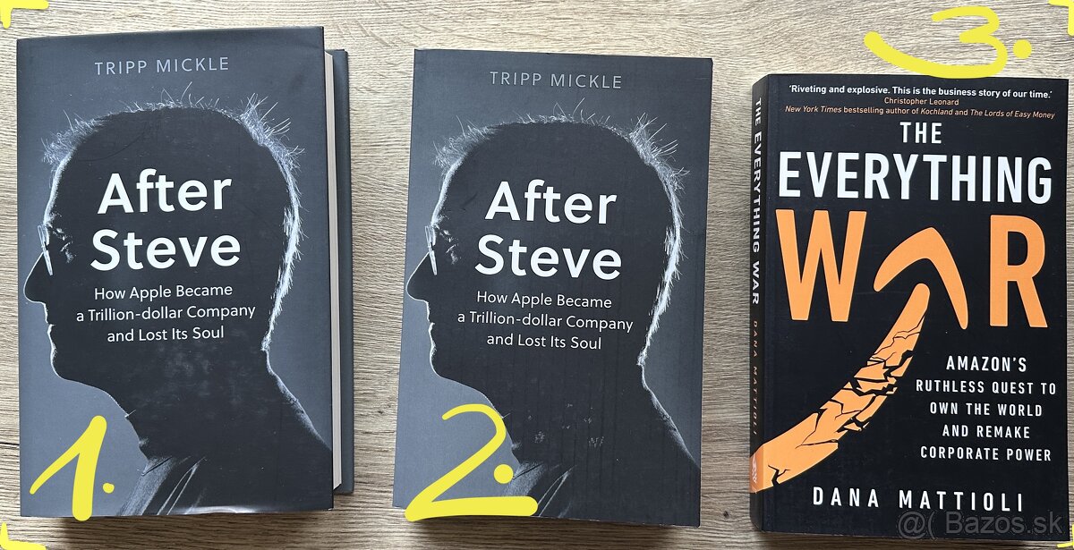 3 ANGLICKÉ knihy-AMAZON a STEVE JOBS kus/5-10EUR