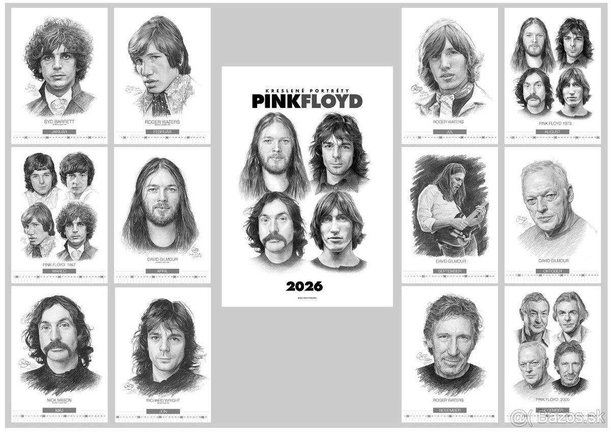 unikátny kreslený kalendár Pink Floyd 2026