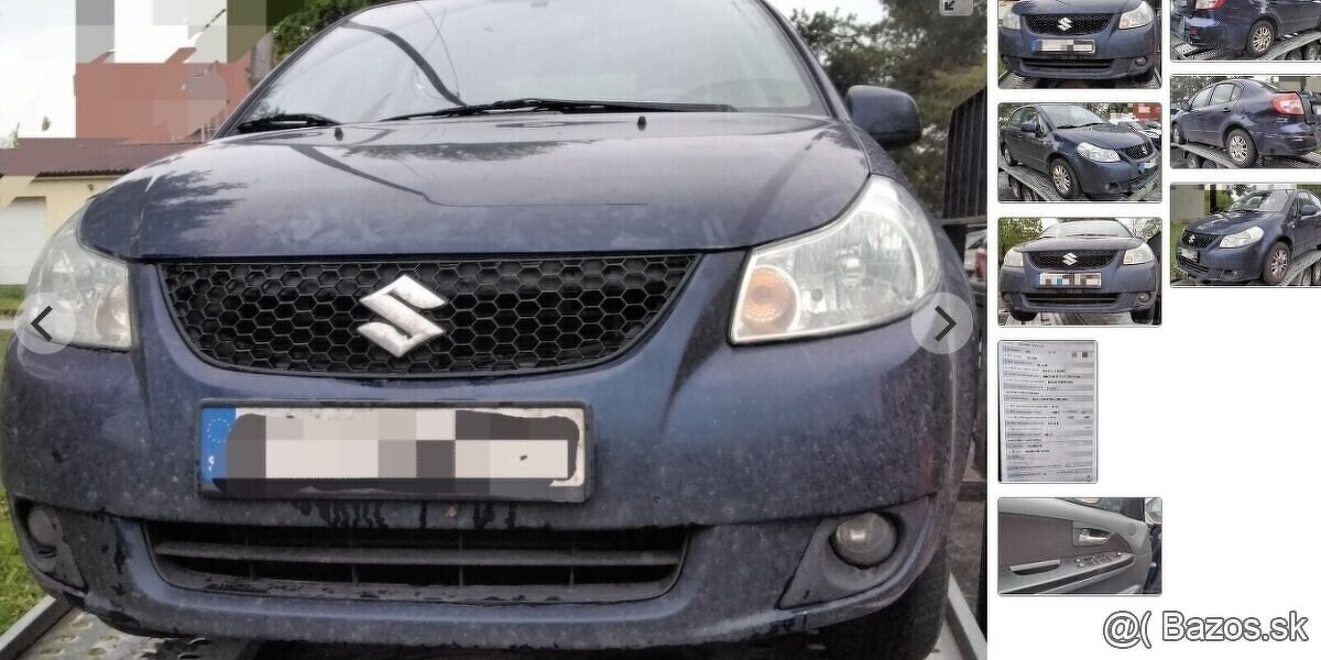 SUZUKI SX4 1.6 2008 predám NÁRAZNÍK, SVETLO, BLATNÍK, MOTOR
