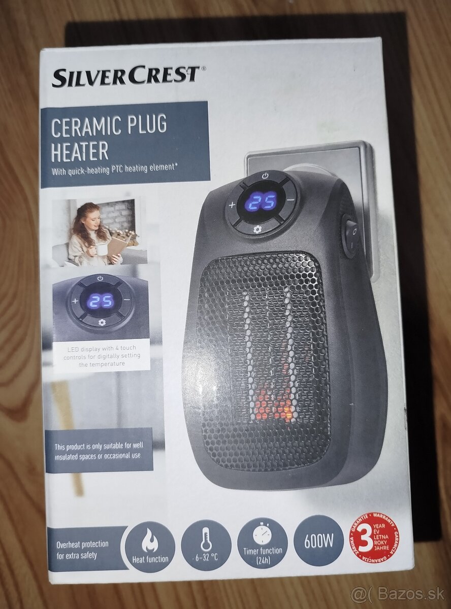 Zásuvkový keramický ohrievač SilverCrest 600W – nový
