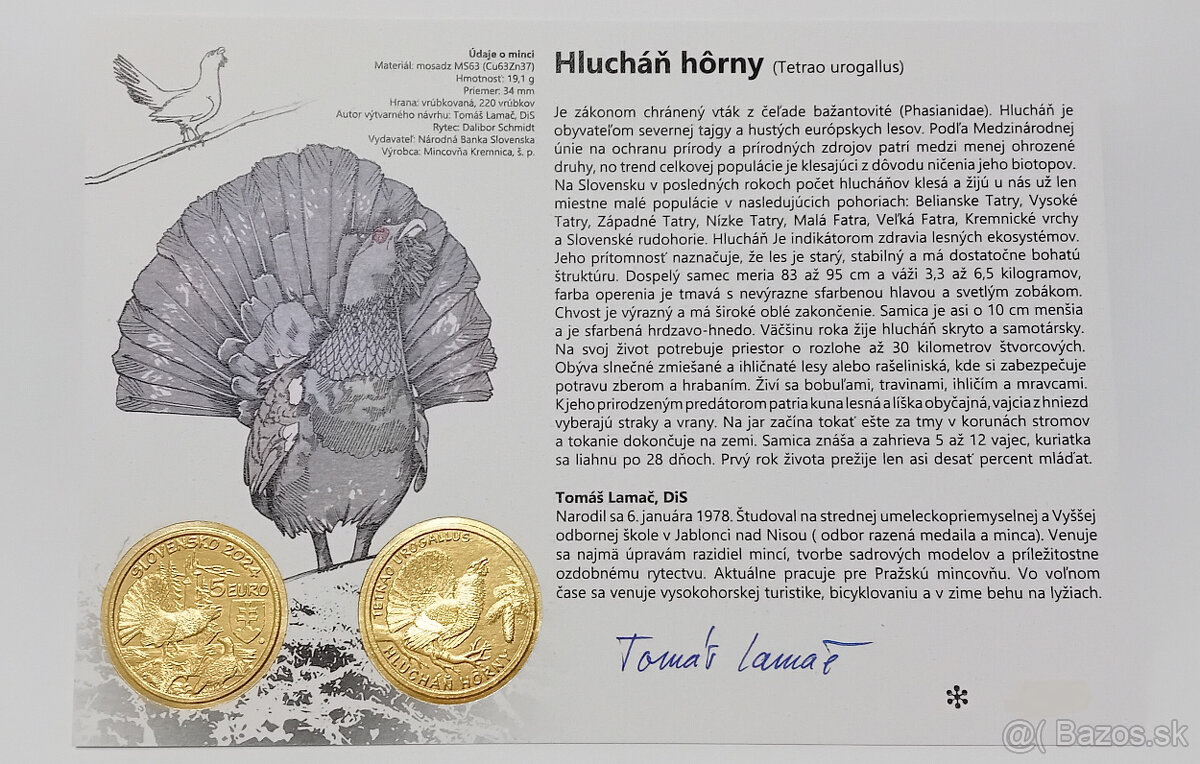 Autorská karta k 5€ minciam..